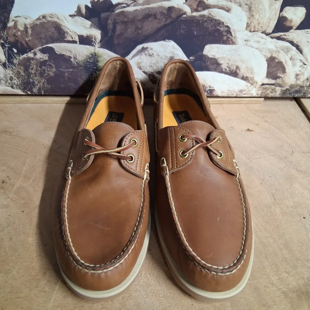 Timberland Classic 2-Eye Boat Shoes Mens 14 Brown Leather Deck Moccasins 25077